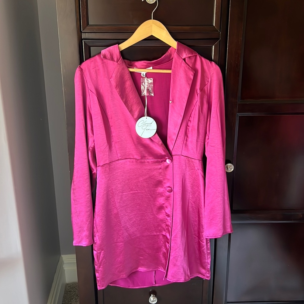 Cloud ten pink satin blazer dress
